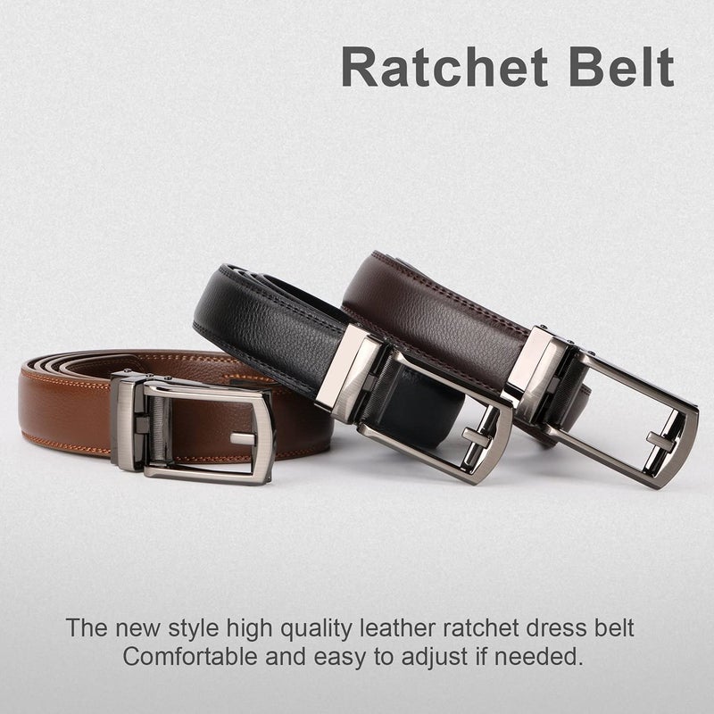WERFORU Leather Ratchet Dress Belt for Men Perfect Fit Waist Size Up to 50 Inches with Automatic Buckle,02Style 1 - Coffee,Suit Pant Size 30-44 Inches - Image 4